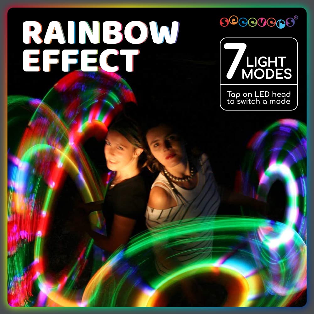 speevers LED Poi Optic Fiber Poi for Professionals - Exciting Light Show and Fast USB Charge - Strobe & Fade Light Programs - LED Prop for Spinners 1 Year Warranty