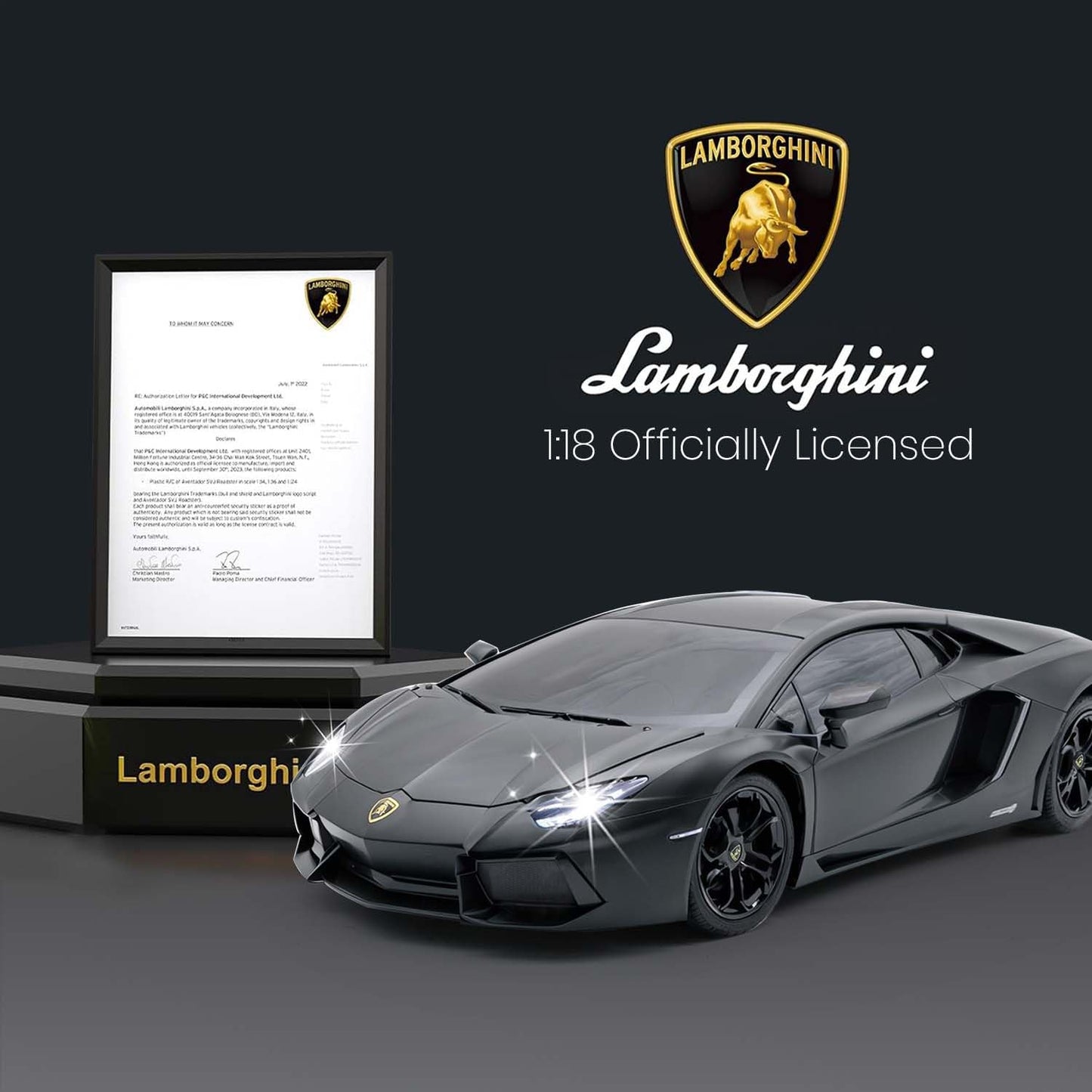QUN FENG Official Licensed Lamo LP-700 1:18 Scale Remote Control Car for Kids 8-12 Years, RC Car with Rechargeable Battery 3.7V 500mAh, 2.4GHz Matte Black