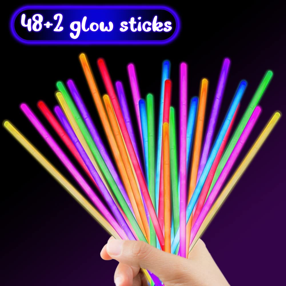 UMEELR 50 Pcs Glow Sticks with 24 Pcs Cards, Easter Egg Basket Stuffing,Egg Hunt Party Favors School Classroom Prize