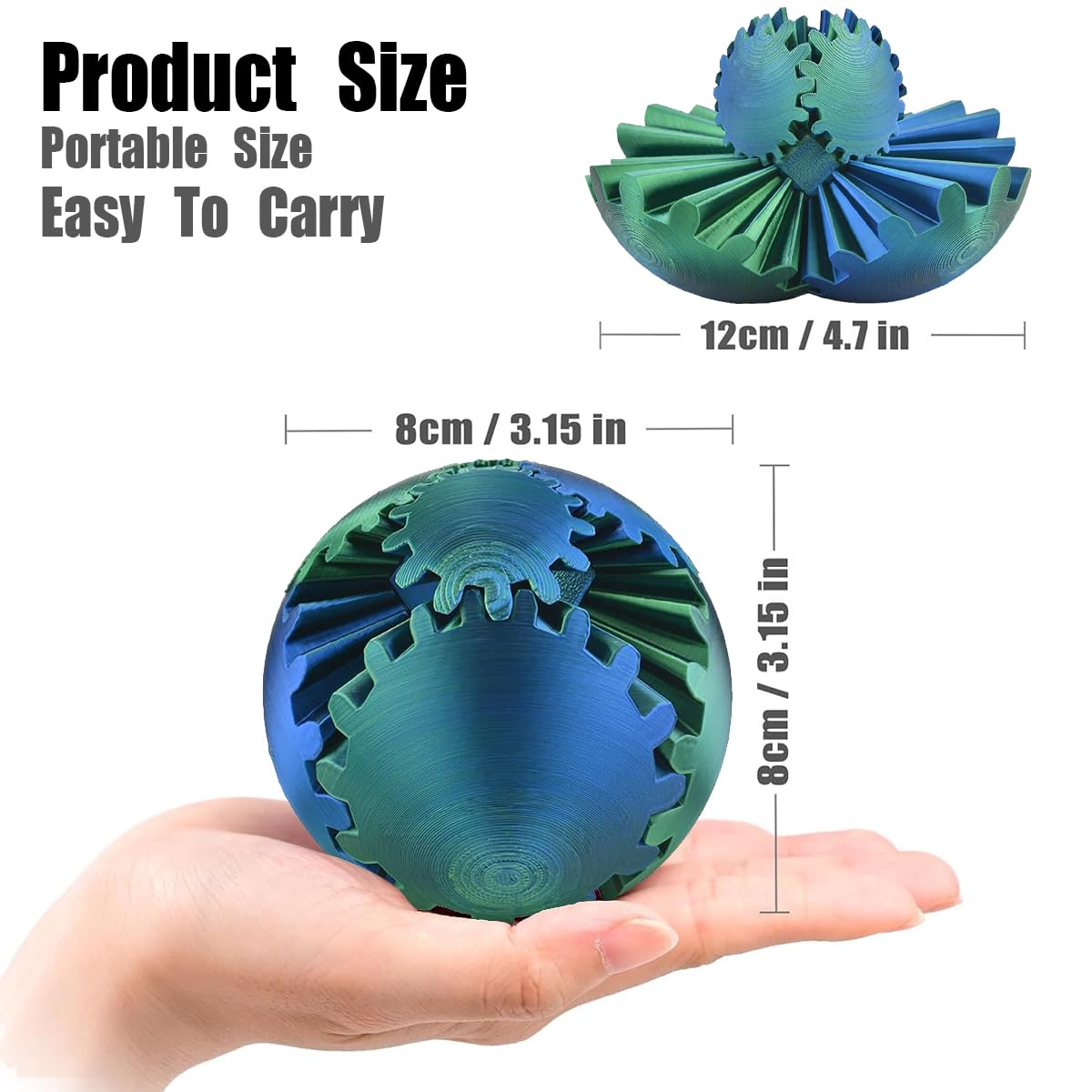 Gear Sphere, 3D Printed Gearsphere - The Steampunk Whirling Wonder Fidget Gear Ball, Gearsphere Cube Fidget Toy for Office and Home, Stress Relief Cool Stuff Toys Gift for 3+ Kids Adult (Green)