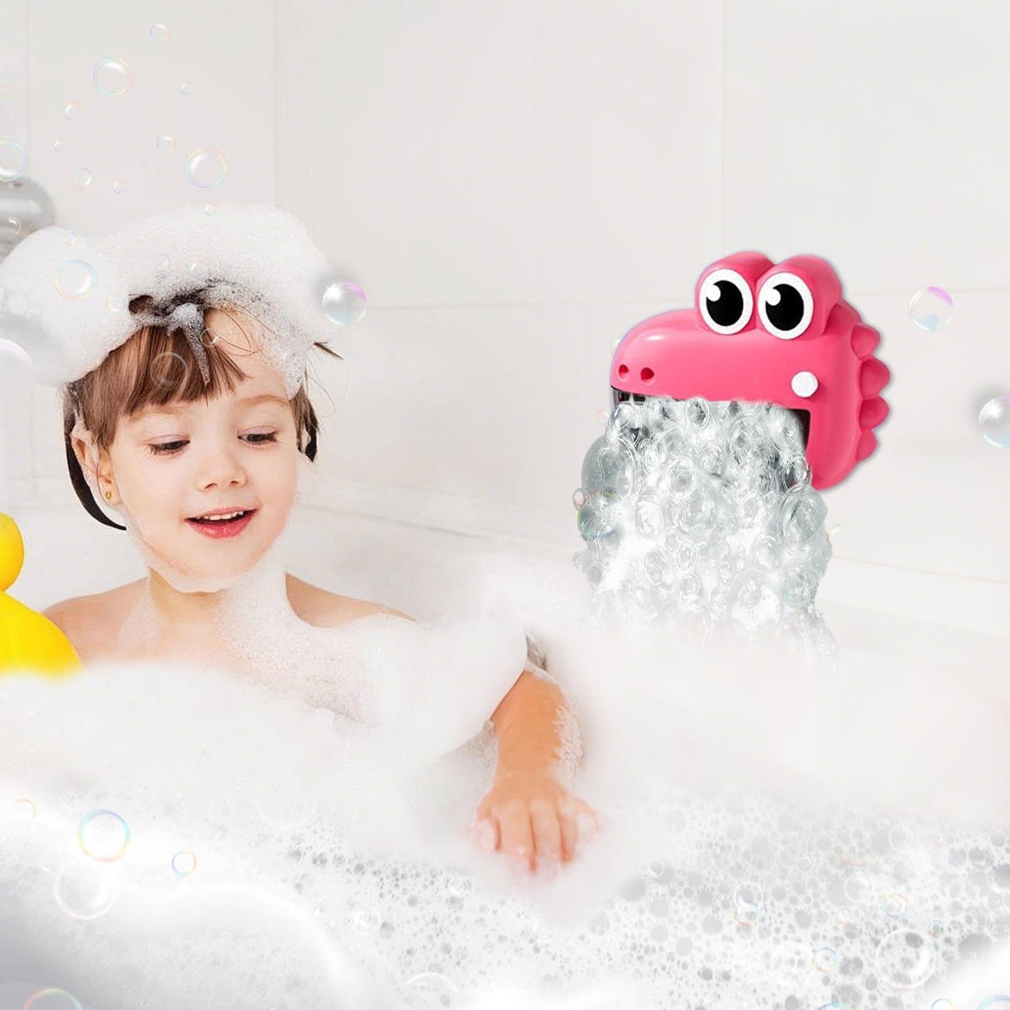 Bubble Machine - Cute Frog Bath Toy Maker, Bathtub Foam Blower Device with Colorful Cartoon Design Water Safe Motor, Automatic Bubble Generating Function, Ideal for Bath Time Play Shower