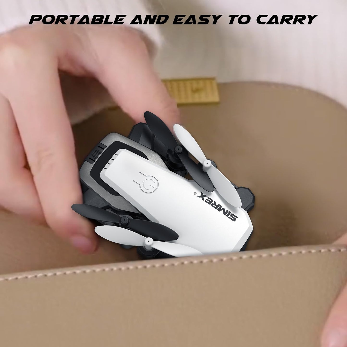 SIMREX Drone With Camera for Kids Adults,Mini RC Quadcopter Foldable,Altitude Hold, 3D Flip, Headless Mode, Gravity Control, 2 Batterie, Gifts for Kids, Adults, Beginner (New White)