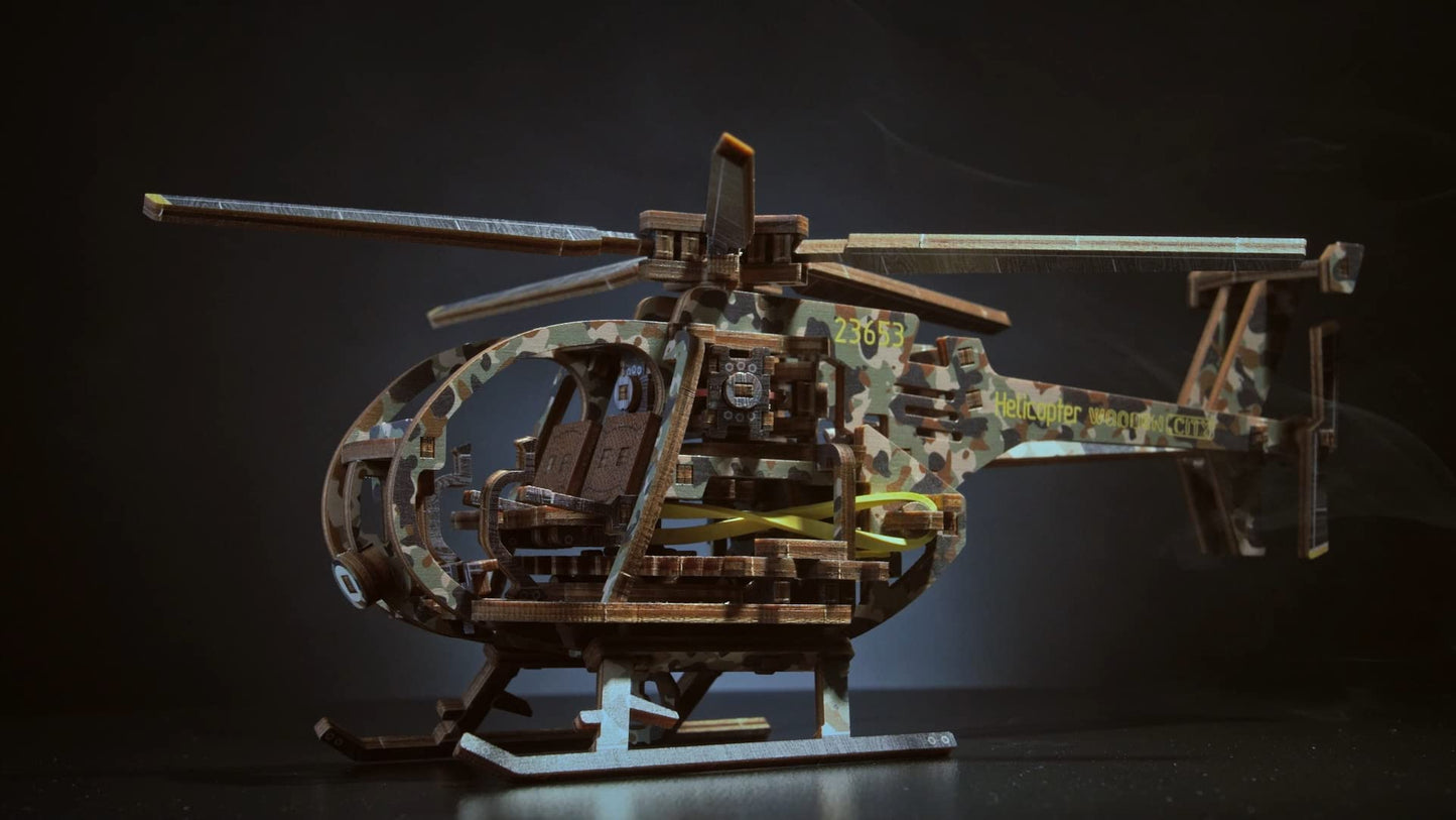 WOODEN.CITY Helicopter LE 3D Puzzles for Adults – Limited Edition Helicopter Kit with Rotating Propeller & 154 Laser-Cut Pieces – Build & Display Rotary Aircraft for Adults & Teens – Wooden Model Gift