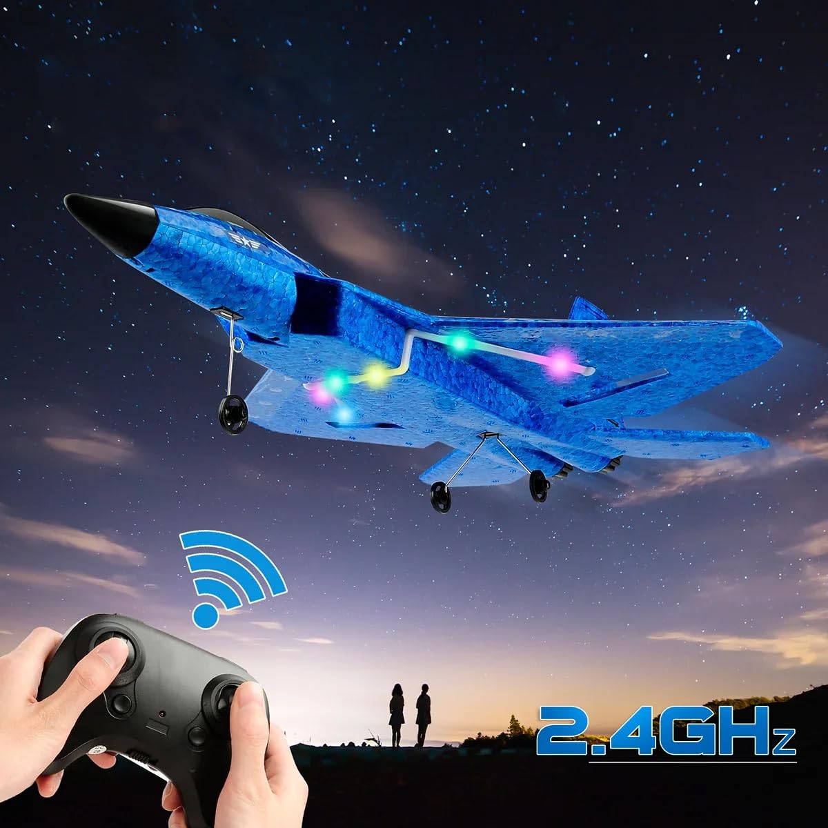 ANTSIR Remote Control Plane F-22 Raptor, 2.4GHz Durable Foam Rc Airplane with Smart Gyro/LED Lights/3 Rechargeable Batteries, RC Jet Glider Toy Gift for Kids Boys Girls 8-16 Year Old (Blue)