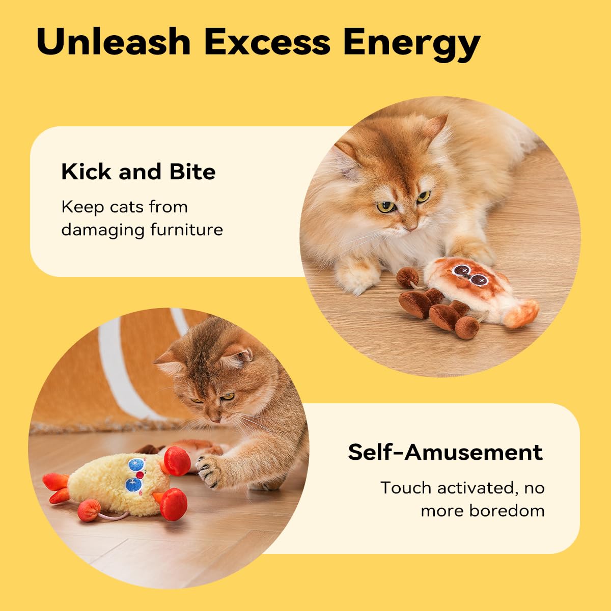 Petgravity Jumpy Shrimp Taiyaki Electric Cat Toy, 2 Pack, Tap-Activated 3 Moving Modes Interactive Cat Toys, Exercise Toy for Indoor Cats Kitten with Catnip, Rechargeable