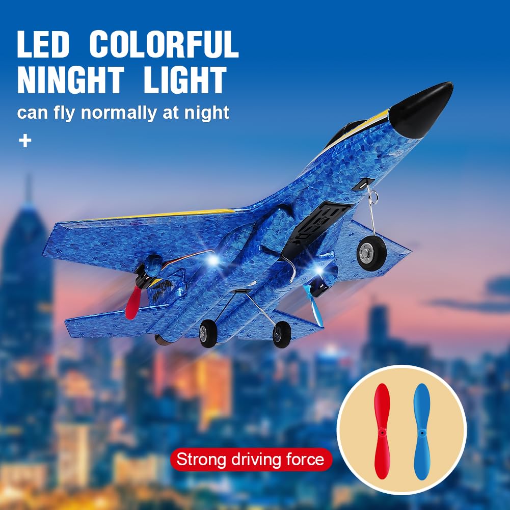 Fremego Su-27 RC Airplane,2.4GHz 2 Channel Remote Control Plane with Gyro Night Lights and 2 Batteries, Easy to Fly for Adults, Beginners and Kids Toy