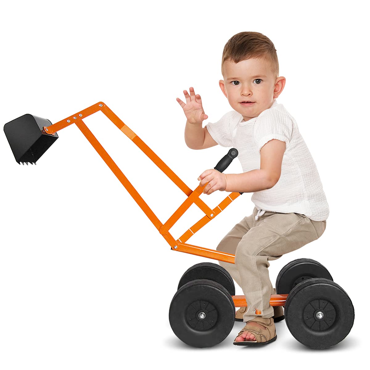 HONEY JOY Ride on Sand Digger, Metal Sit on Crane Sandbox Digger Toy with Seat & Handle, Toddlers Excavator Ride on Toy for Backyard, 4 Wheeler Kids Big Digger Backhoe for Boys Girls