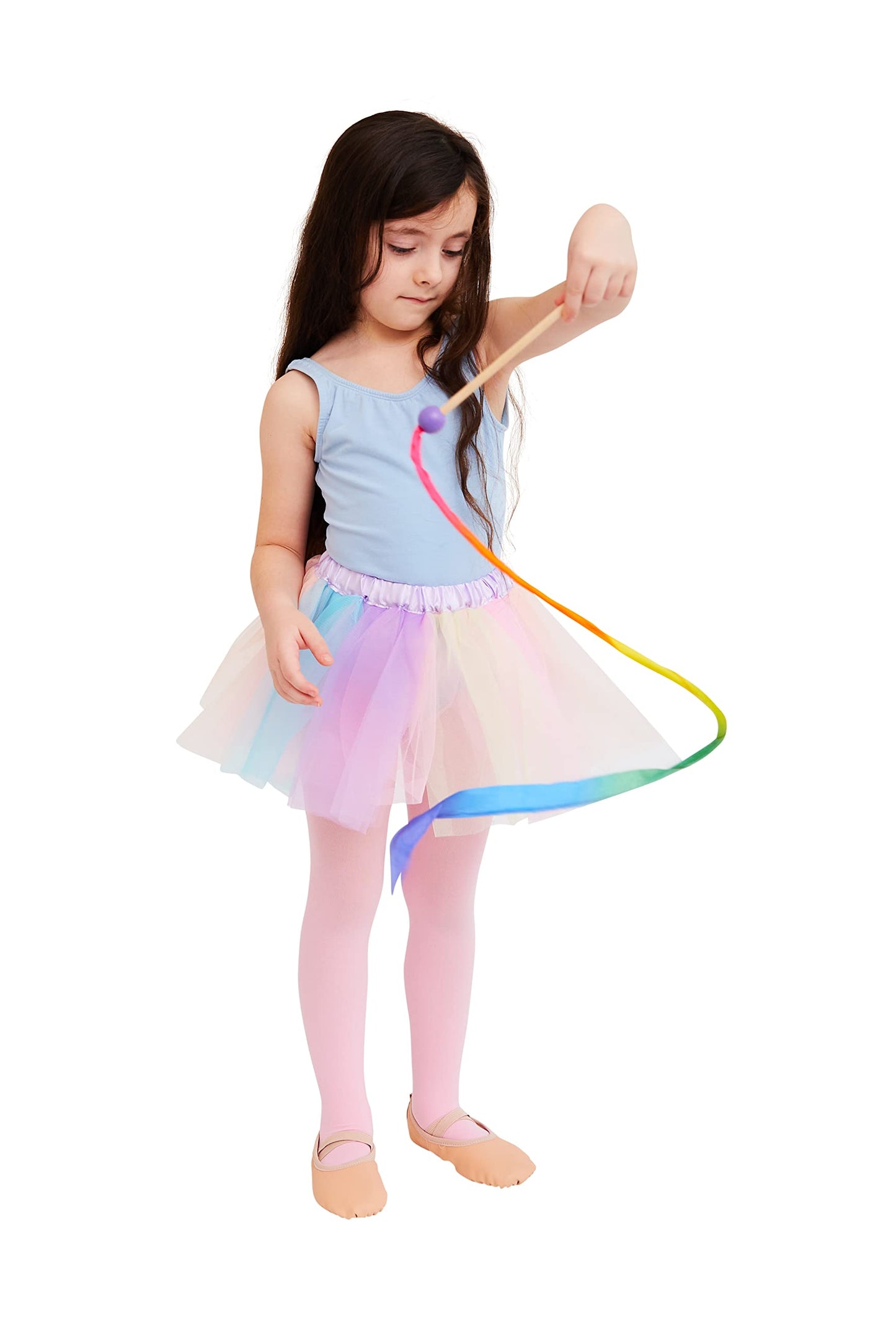 Sarah's Silks Mini Rainbow Streamer - Long Ribbon Wand for Kids, Pretend Play, Dance, Baton Stick Twirling, and Gymnastics Party Favors | 100% Silk and Wood Montessori and Waldorf Toys (1)