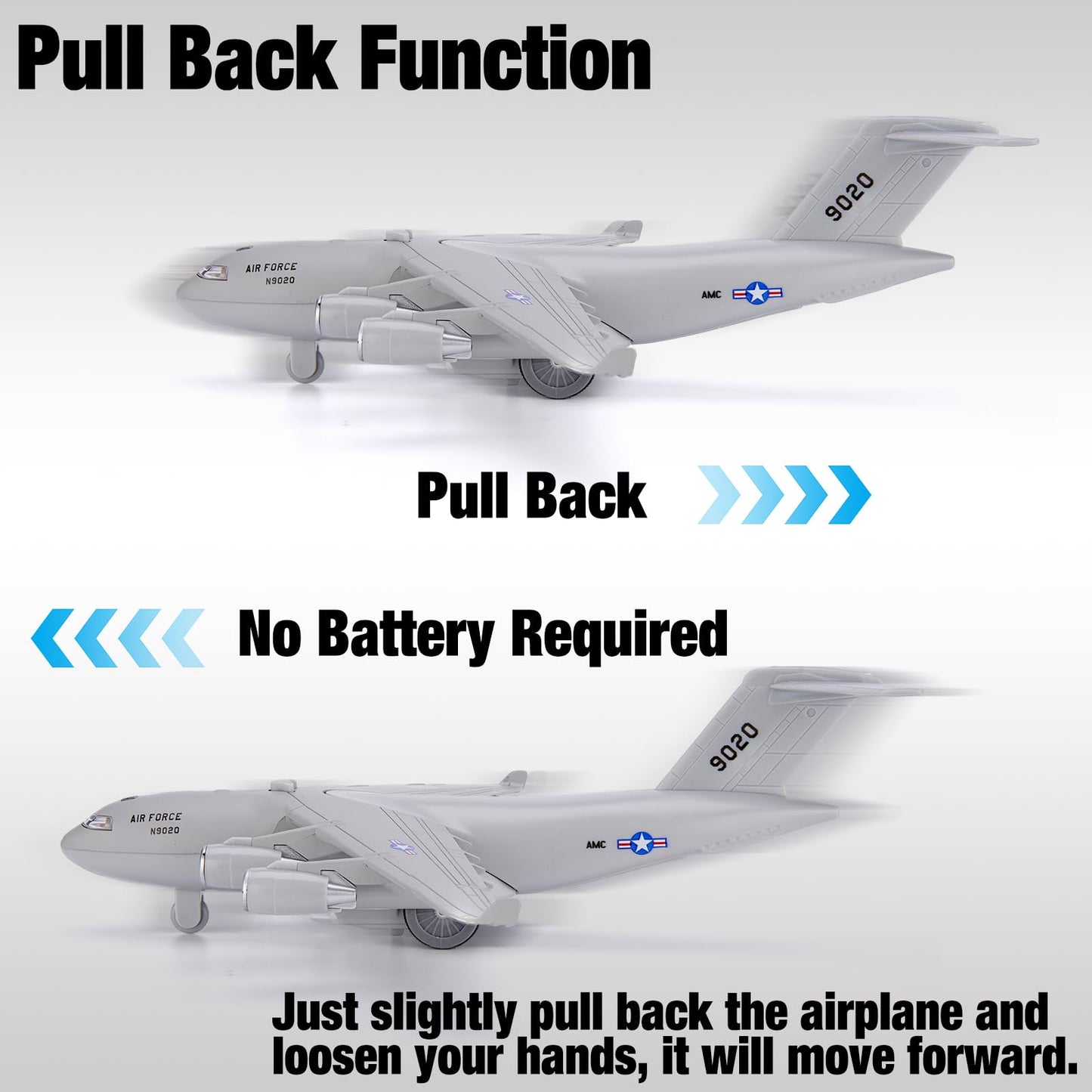 Crelloci Air Force Diecast Plane Toy with Lights & Sounds Pull Back, Grey Metal Military Model Airplane, Army Aircraft Fighter Toy, Play Vehicle for Kids Boys Toddlers Ages 3+