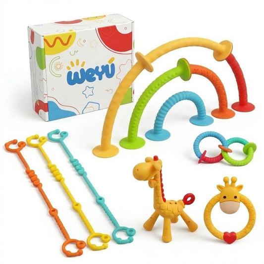 High Chair Suction Toys for Babies 3-24 Months – Baby Sensory Toys, Strong Suction Cup Montessori Toys, Teething Toys BPA Free, Airplane Travel Essentials, Bath Toys for Toddlers