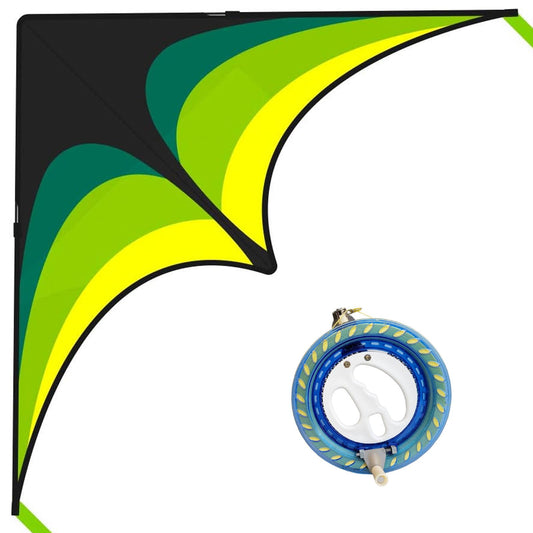 Kaiciuss 2024 New Kite & Reel Winder Set for Kids and Adults, 60’’ x 29.5’’ Large Single Line Easy to Fly and 7.1’’ Spool Include Safety Lock with 650 FT Strong Kite String