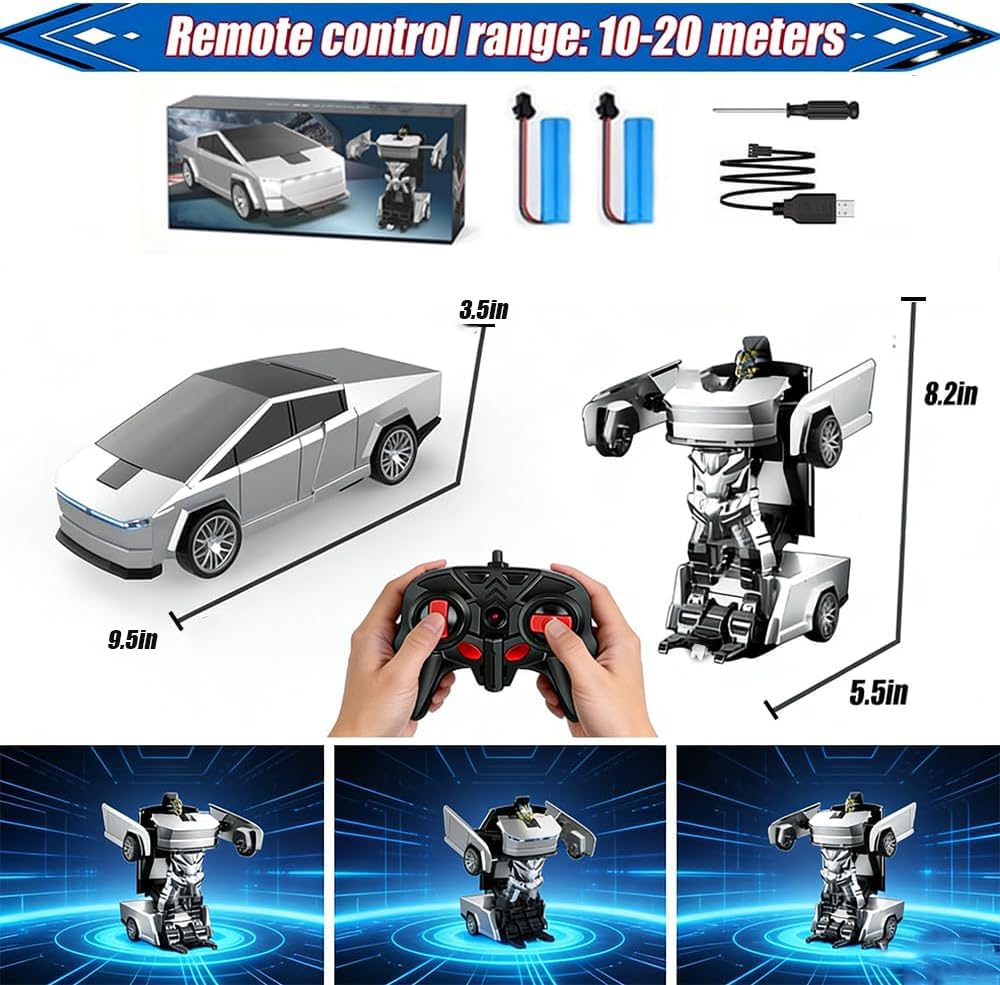 Remote Control Cyberpickup Toy Transform Robot Toy for Boys Girls 2.4Ghz RC Car 2 in 1 Transforming Truck with Light Effect 1/24 Vehicle 360° Rotation Car Birthday Charistmas Gifts for Kids