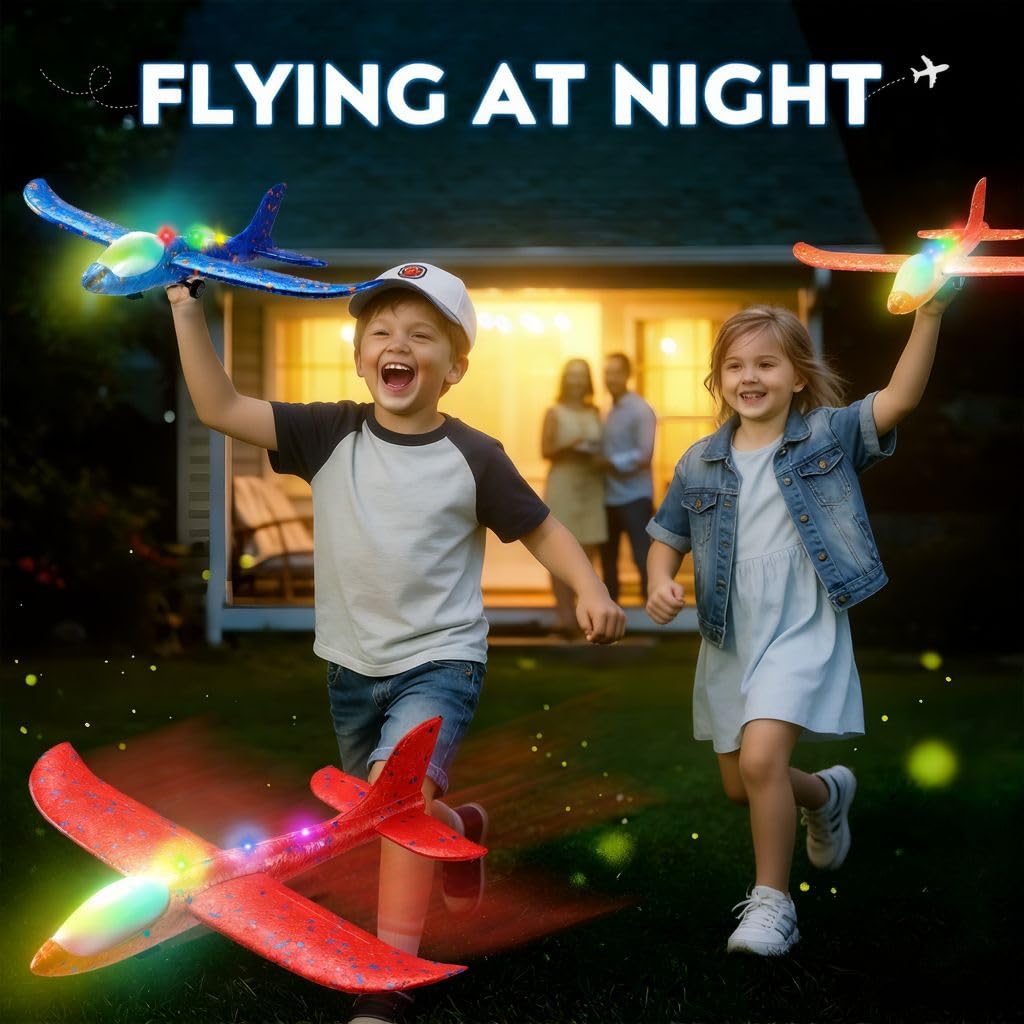 SYHLN 3 Pack Airplane Launcher Toys for 4 5 6 7 8 Year Old Boys Gifts: Airplane Shooter with 3 LED Foam Glider Planes for Kids - Outdoor Flying Toys Boys Birthday Present Gifts Age 4 5 6 7 8 9