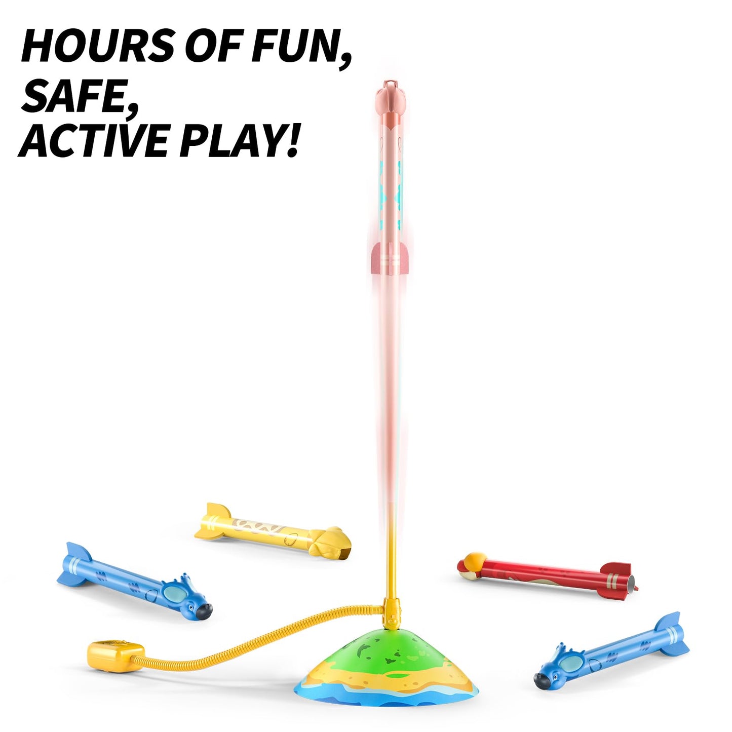 TEMI Dinosaur Rocket Launcher - 6 Dino Rockets, Launch up to 100 ft, Fun Outdoor or Indoor Kids Toy for Boys & Girls Age 3-7, Dinosaur Toy, Birthday Gift for Kids Age 4-8