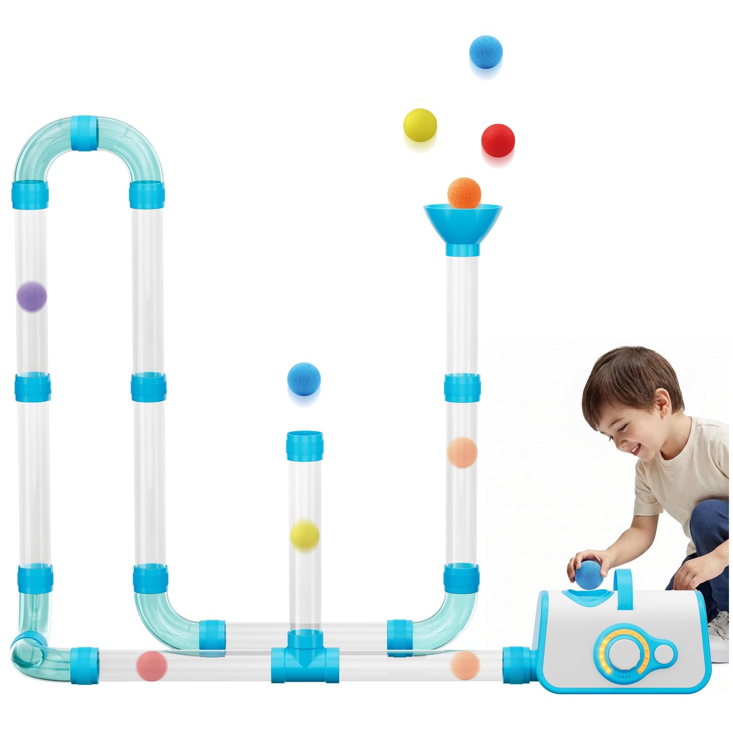 KNMDU Upgraded STEM Toys for Kids Ages 3+, DIY Airflow Building Toys with 20 Foam Balls, Up to 7 Hours Playtime, Learning Toys Gifts for Kids Boys Girls (Upgraded)