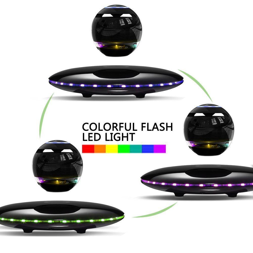 Infinity Orb Magnetic Levitating Speaker Bluetooth 4.0 LED Flash Wireless Floating Speakers with Microphone and Touch Buttons (Black)