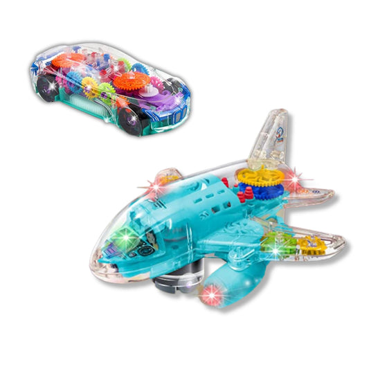 ArtCreativity Light Up Transparent Airplane & Car Toys: Bump and Go Fun with Moving Gears, Music, LED Effects, Ages 3+, Great Birthday Gift Ideas (2PC Set)