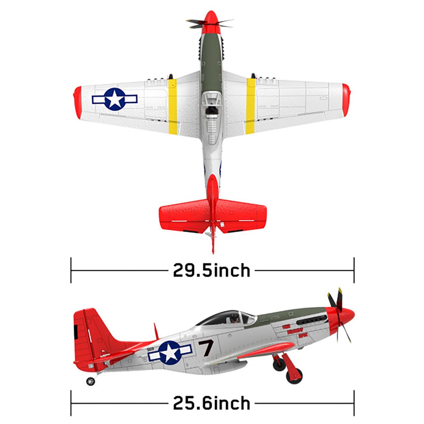 Ssccgym Extra Large 29.5" 750MM P51 P-51D Mustang Remote Control Combat Aircraft 4CH Double Battery Aerobatic Brushless RC Aircraft Full-Function for Professional Players