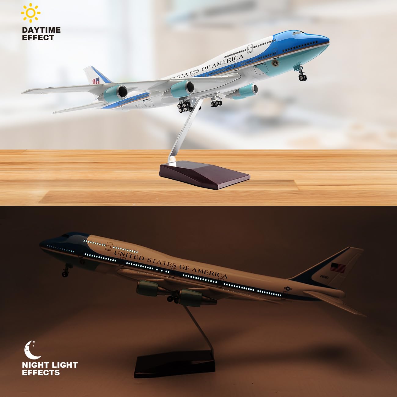 1/150 Scale Diecast Boeing 747 Airplane - US Airlines Air Force Model with Landing Gear, Voice Control, Cabin Light