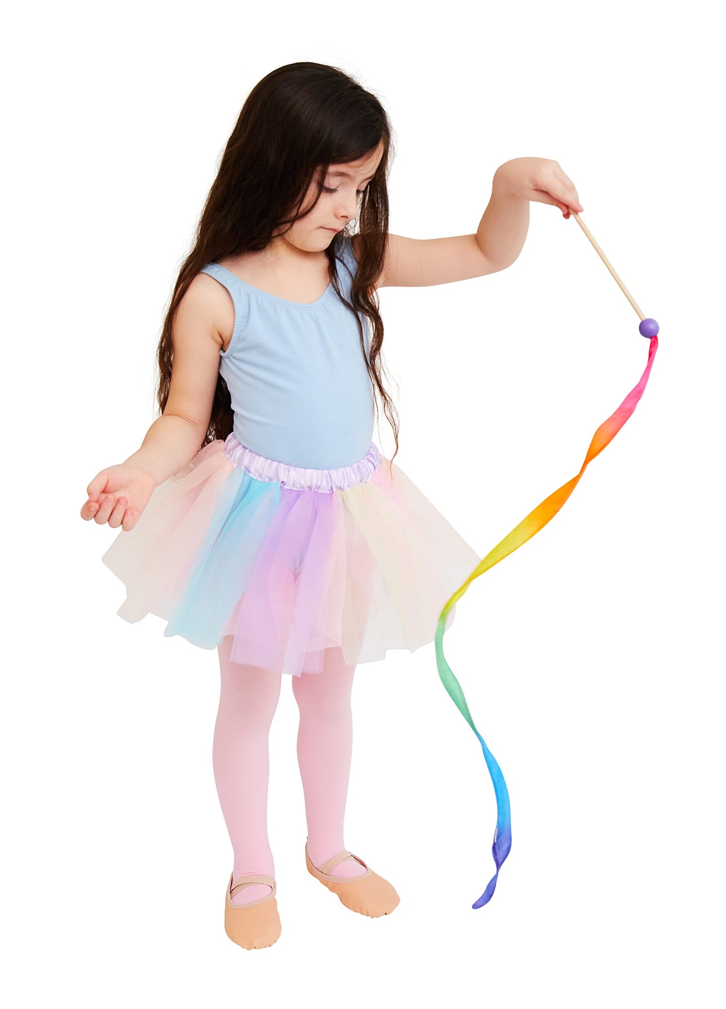 Sarah's Silks Mini Rainbow Streamer - Long Ribbon Wand for Kids, Pretend Play, Dance, Baton Stick Twirling, and Gymnastics Party Favors | 100% Silk and Wood Montessori and Waldorf Toys (1)