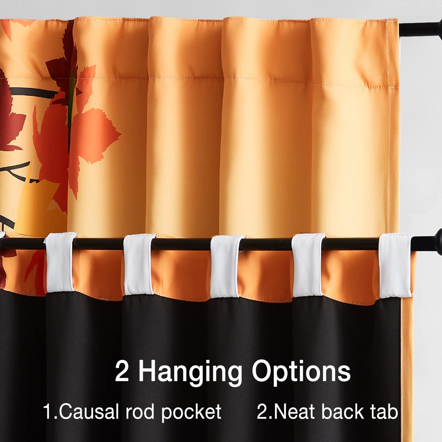 FMFUNCTEX 100% Blackout Curtains 84 Inches Long for Living Room, Orange Yellow Autumn Fall Leaves Camouflage Thermal Curtains, Illustration Scenery Drapes Rod Pocket Curtains for Bedroom,2 Panels
