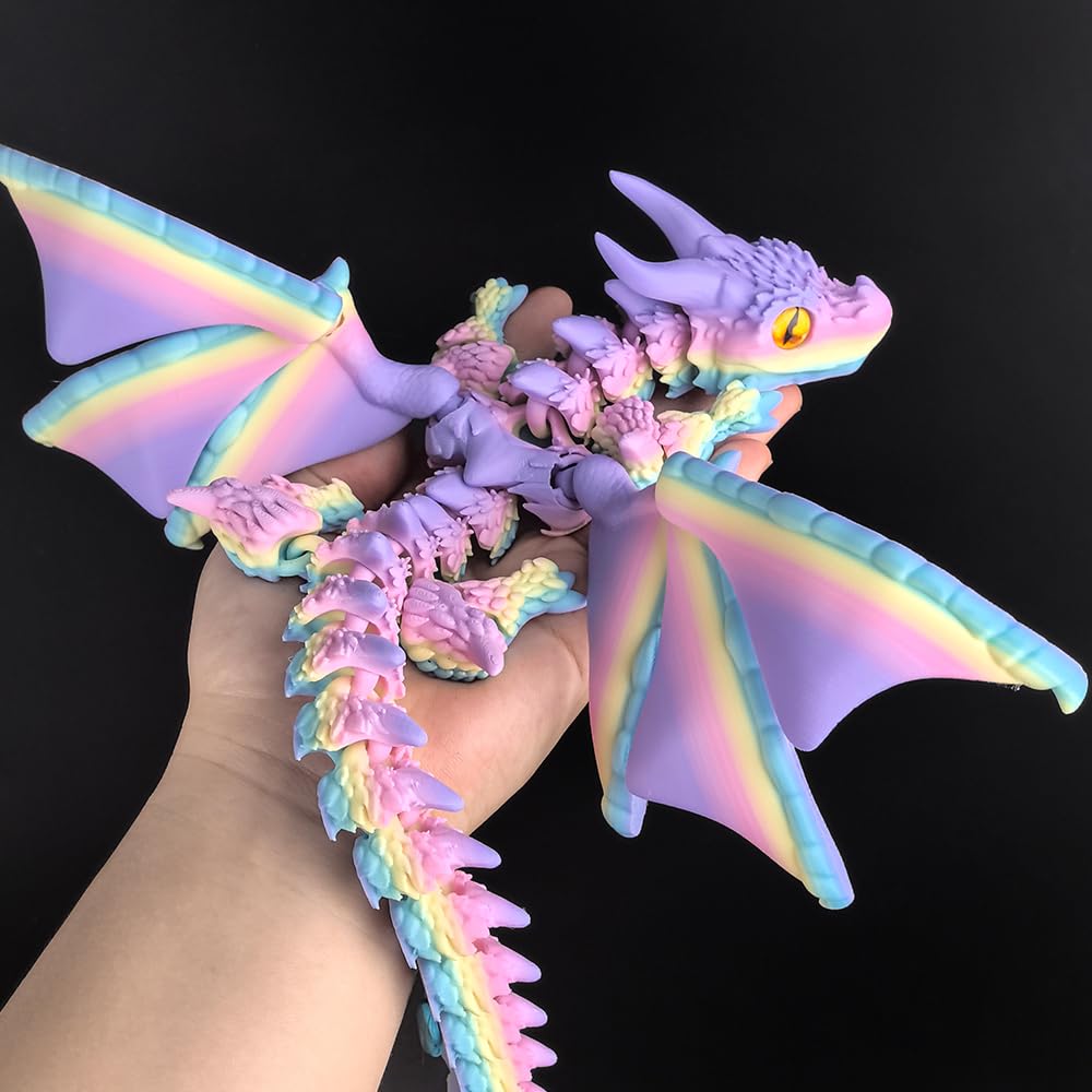 WUQIREN 3D Printed Dragon with Wings, 3D Printed Animals Toys, Fidget Dragon Toys, Flexible Articulated Winged Crystal Dragon Model, Desktop Pet Decor, Dragon Gift for Kids & Adult (Random-Rainbow)