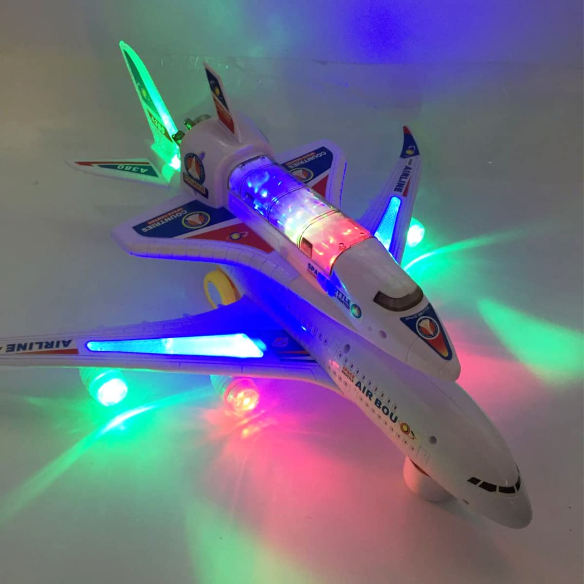 Liberty Imports Electric Airplane Space Shuttle Carrier Transporter Bump and Go Kids Action Toy - Big Model Jumbo Jet with Flashing 3D Lights and Realistic Aircraft Plane Sounds