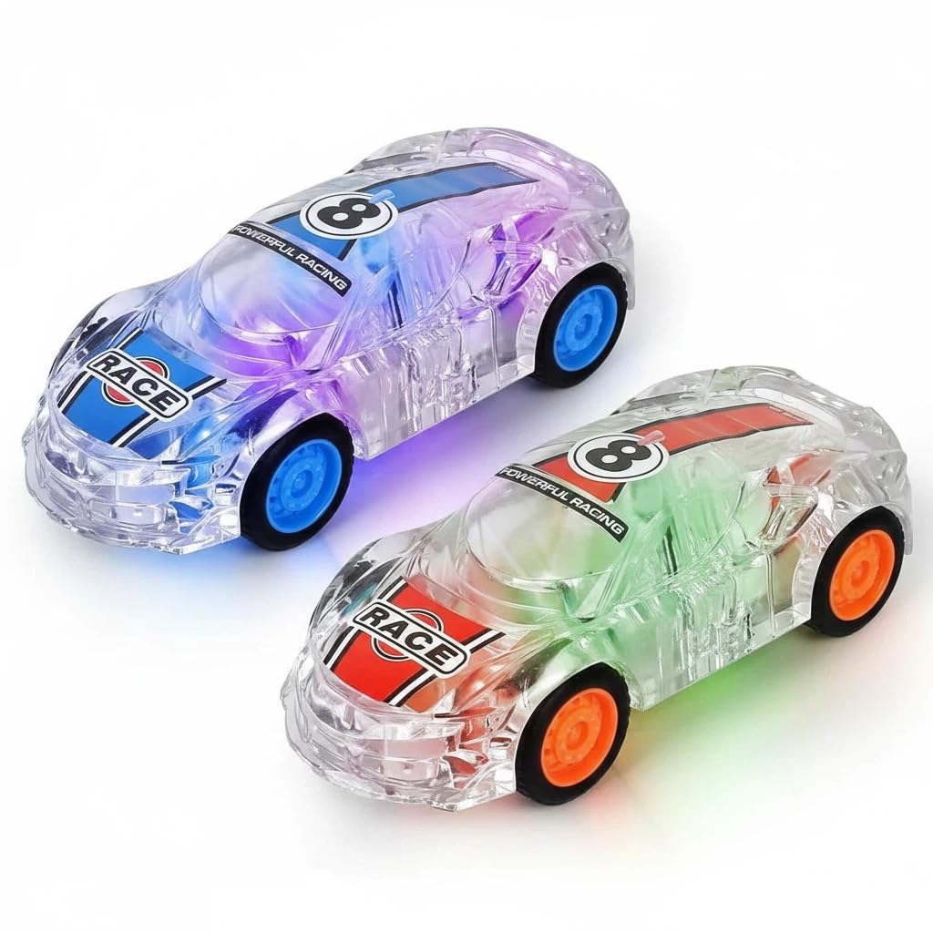 LIDI 2 Pack LED Ligh Up Pull Back Cars Toys, Light up Race Car, Age 3+ Kids Boys and Girls Birthday Gifts