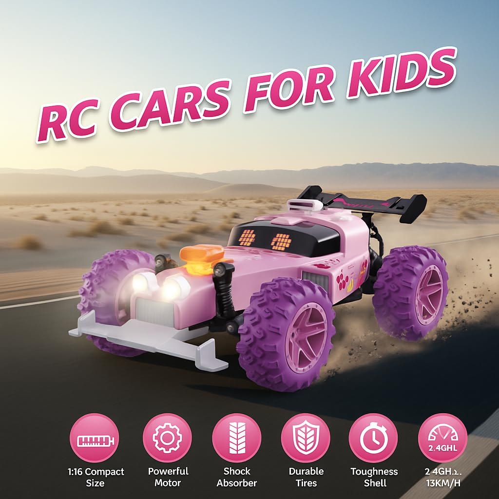 IPLAYBLOOM Remote Control Car, RC Cars Toys for Kids with 2.4 GHz Remote Control,4WD Electric Vehicle with Two Rechargeable Batteries,Play Indoor and Outdoor