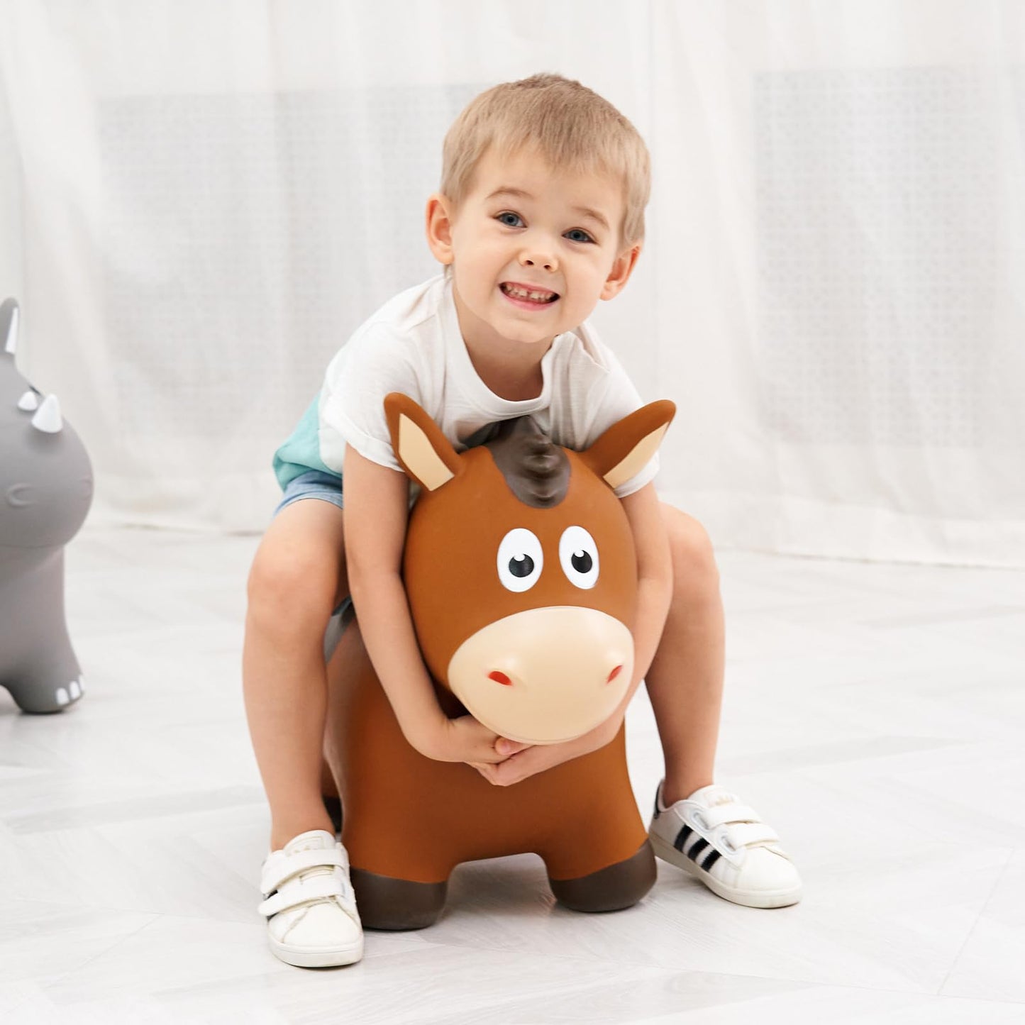 ZOOJOY Bouncy Horse Hopping Toys, Inflatable Animal Horse Toys for Toddlers, Outdoor Indoor Bounce and Ride On Bouncer for Boys Girls, Birthday Gifts for 18 Months 2 3 4 5 6 Year Old with Pump