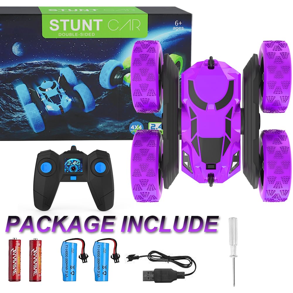 Hamdol Remote Control Car for Kids, 360° Spinning RC Stunt Car with Lights, 4WD Electric Off-Road Vehicle, 2.4GHz Rechargeable Toy Cars for Boys Girls Age 6 7 8 9 10 11 12, Birthday