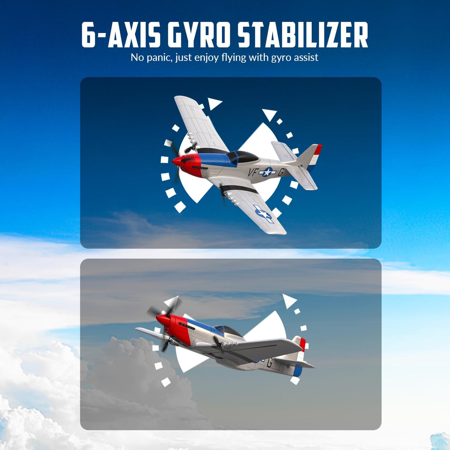 volantexrc RC Plane 3 Channel Remote Control Airplane Fighter Toys, 2.4GHz 6-axis Gyro Stabilizer RTF Glider Aircraft Plane, Easy to Fly for Adults Beginners (P-51D Mustang)