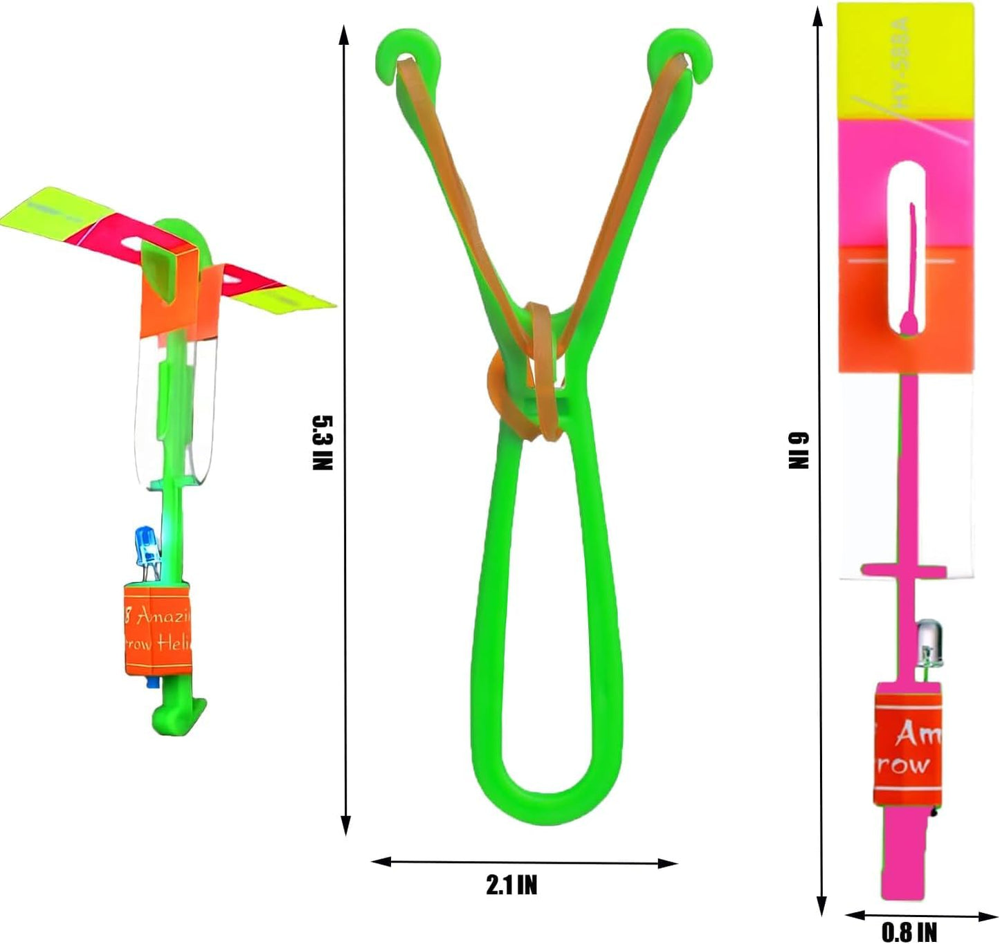 Krcilcuk 50 Sets LED Flying Set, 25 Slingshot + 25 Glow Helicopter, Glow in The Dark Party Favors for Kids, Outdoor Game Toys Party Supplies Gifts Bulk