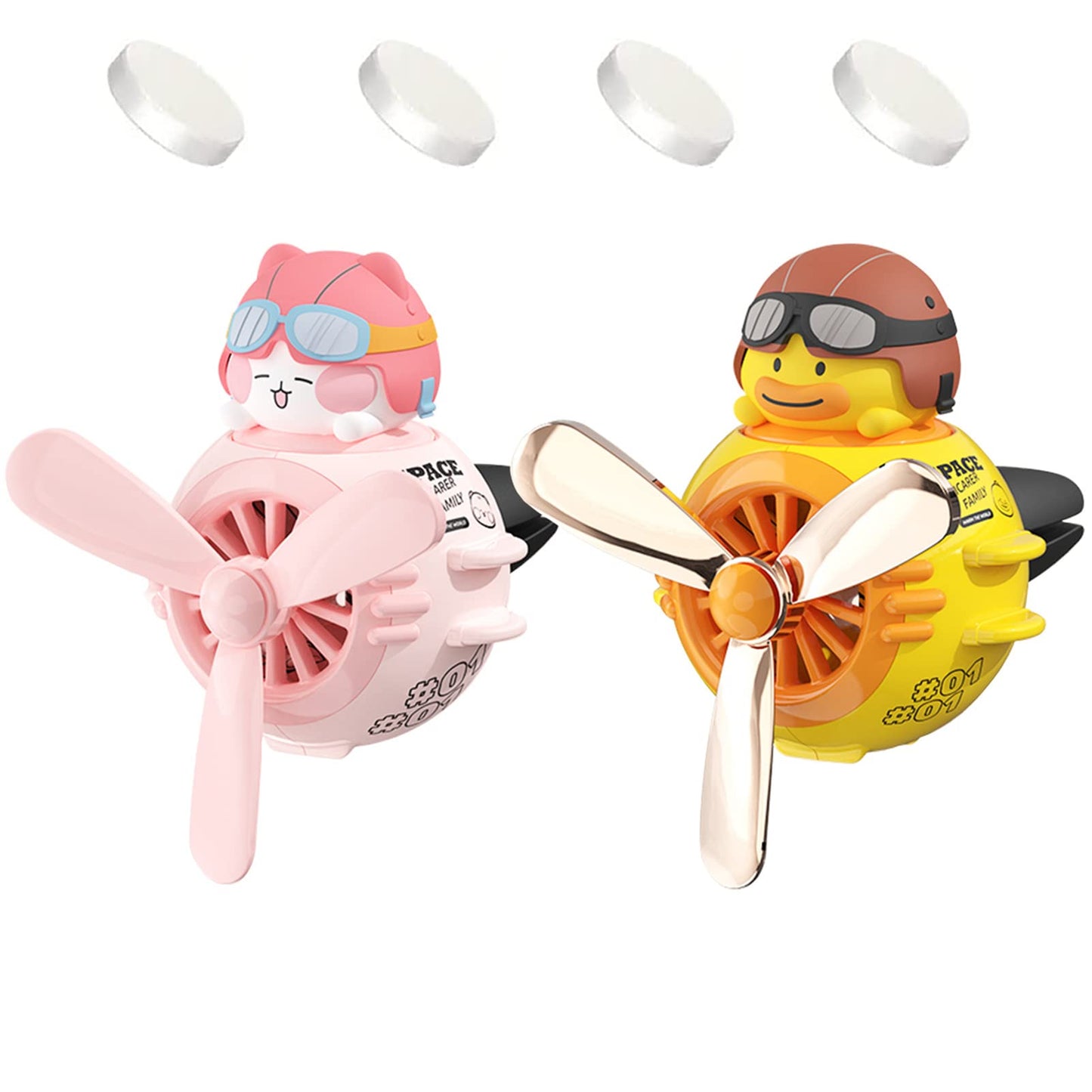 DUHKHAS 2 Pieces Car Air Fresheners, Cute Bear Pilot Car Diffuser, Propeller Air Outlet Vent Fresheners, Automotive Interiors Vent Decoration (Cat+Duck)