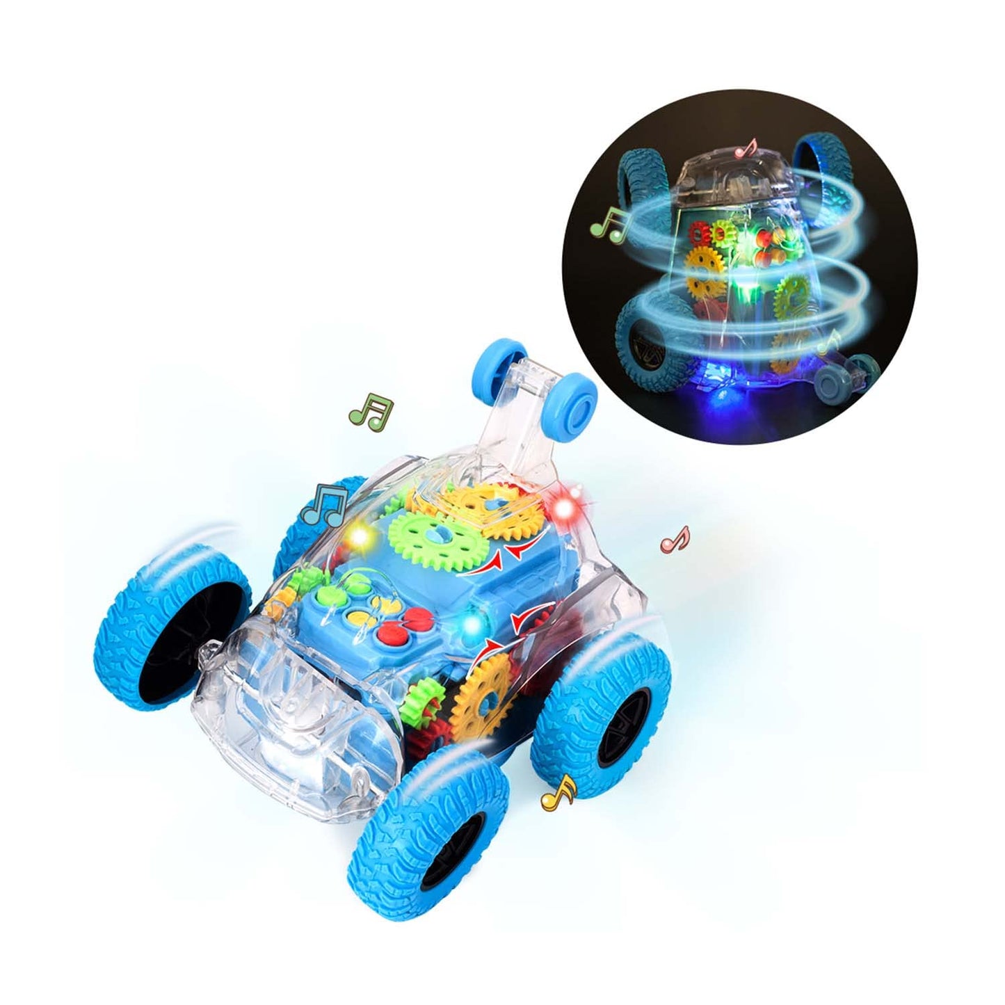 TAKIHON Sensory Toys for Kids with Autism,Light Up Toys Car,Bump and Go Toy Car with Colorful Moving Gears,Music,LED Effect,360°Rolling Twister,Monster Truck Toy,Toddler Car