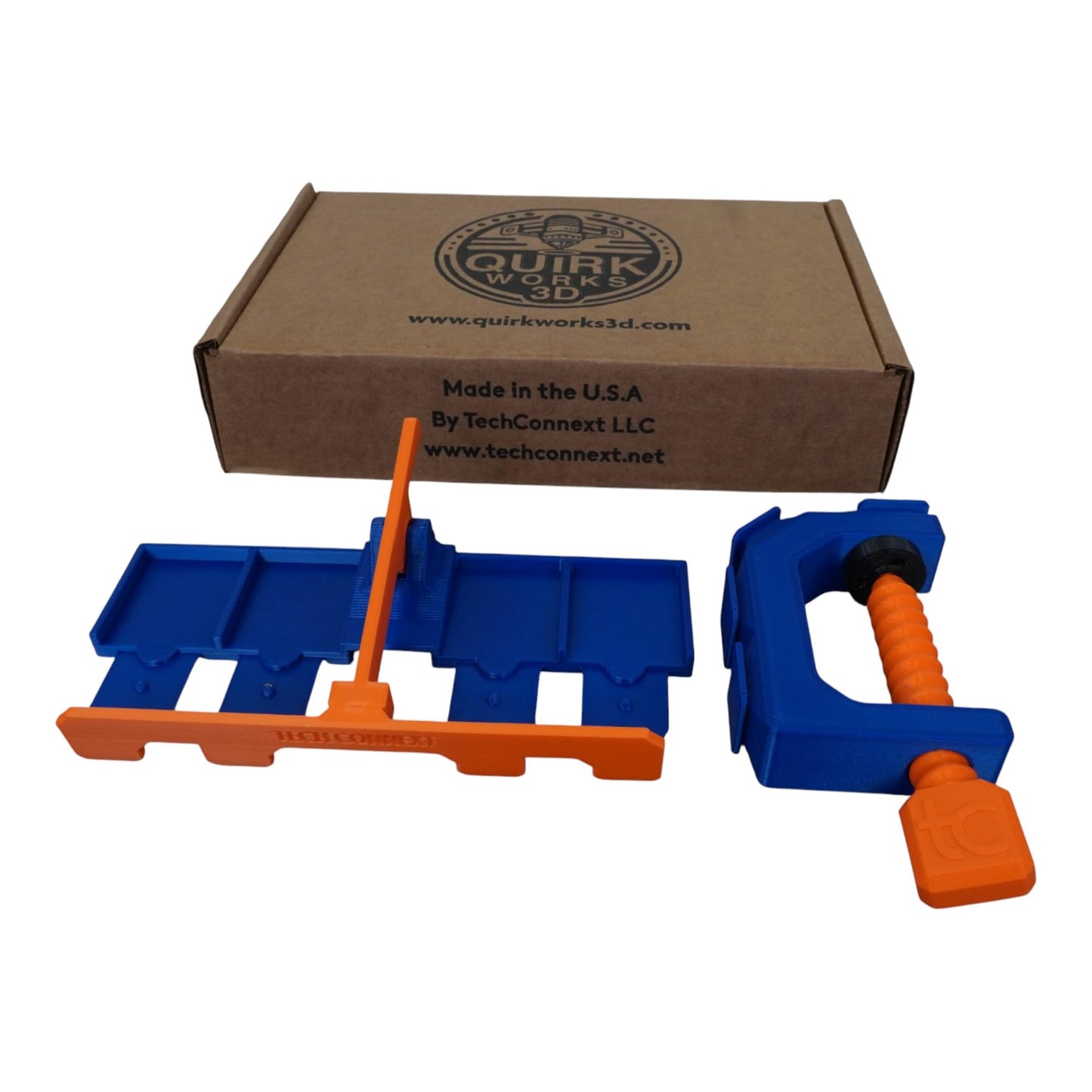 Monster Truck Track Clamp with 4 Lane Start Gate (Track NOT Included) | Compatible with Hot Wheels Track (Blue/Orange) | Eco-Friendly PLA | Made in USA | Monster Truck Track Accessory