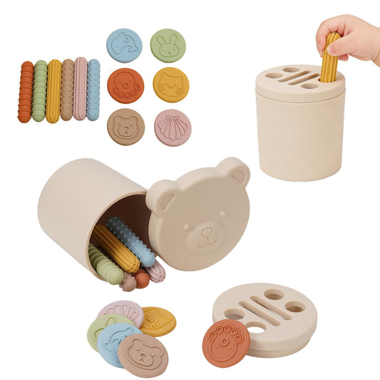 Shape & Color Sorting Toys for Baby Soft Silicone Sensory Toy Kids Activities Game Shape Sorter Fine Motor Skills Toys Travel Gift for Boys and Girls Educational Learning Toy Cartoon Animal Design