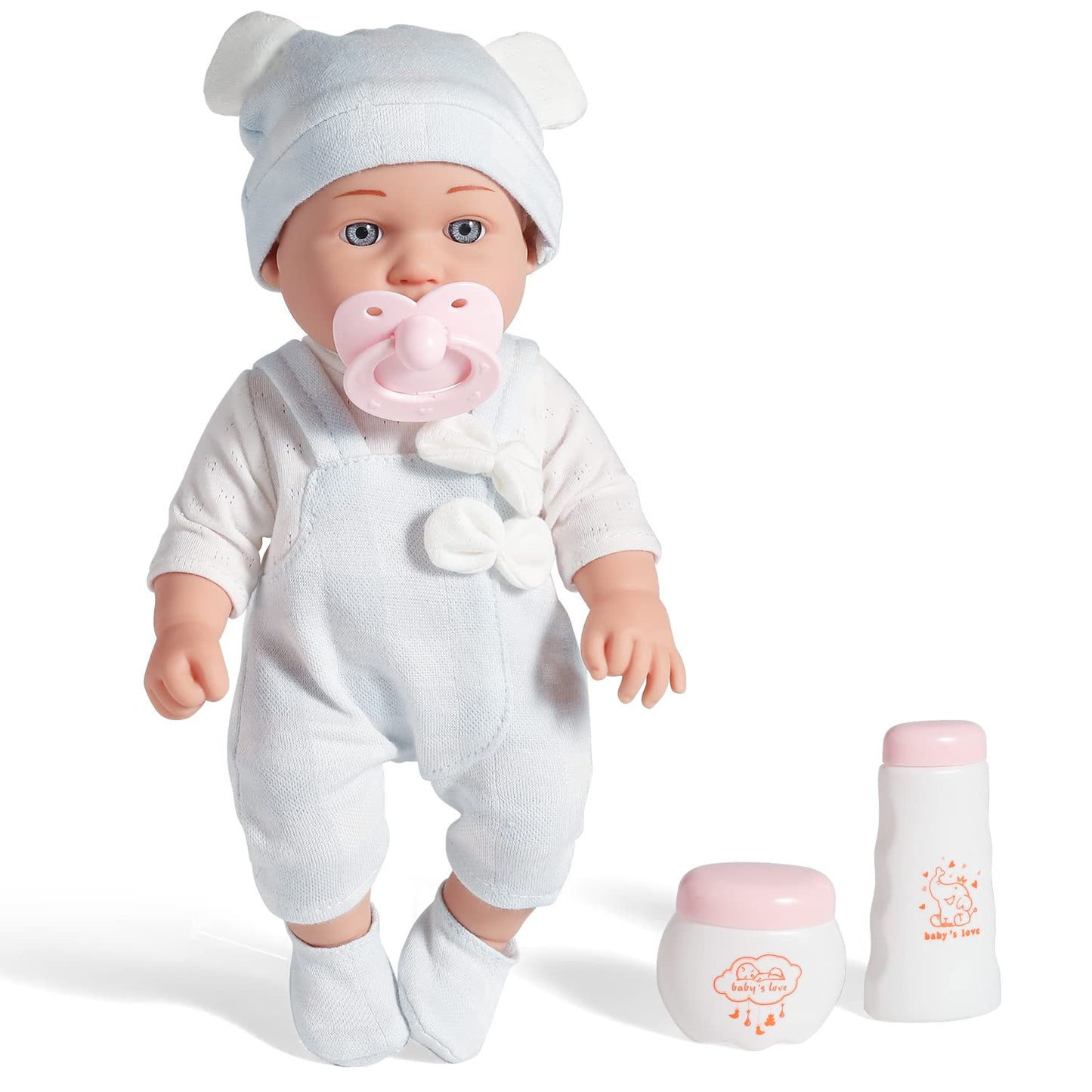 Enjoyin 12'' Twins Baby Doll Playset with Accessories Includes Boy and Girl Dolls, 2 Powder Bottles, and 2 Pacifiers, Ideal Gift for Children Age 3+