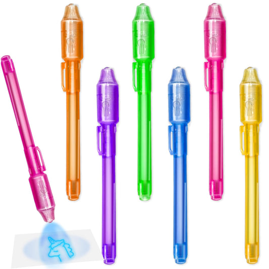 iGeeKid 6 Pack Invisible Ink Pen with UV Light,Easter Basket Party Favor for Kids Gift Bag, Stocking Stuffer for Kids, Secret Spy Pens Magic Disappearing Ink Marker for Goodie Bag Xmas, New Year's Eve