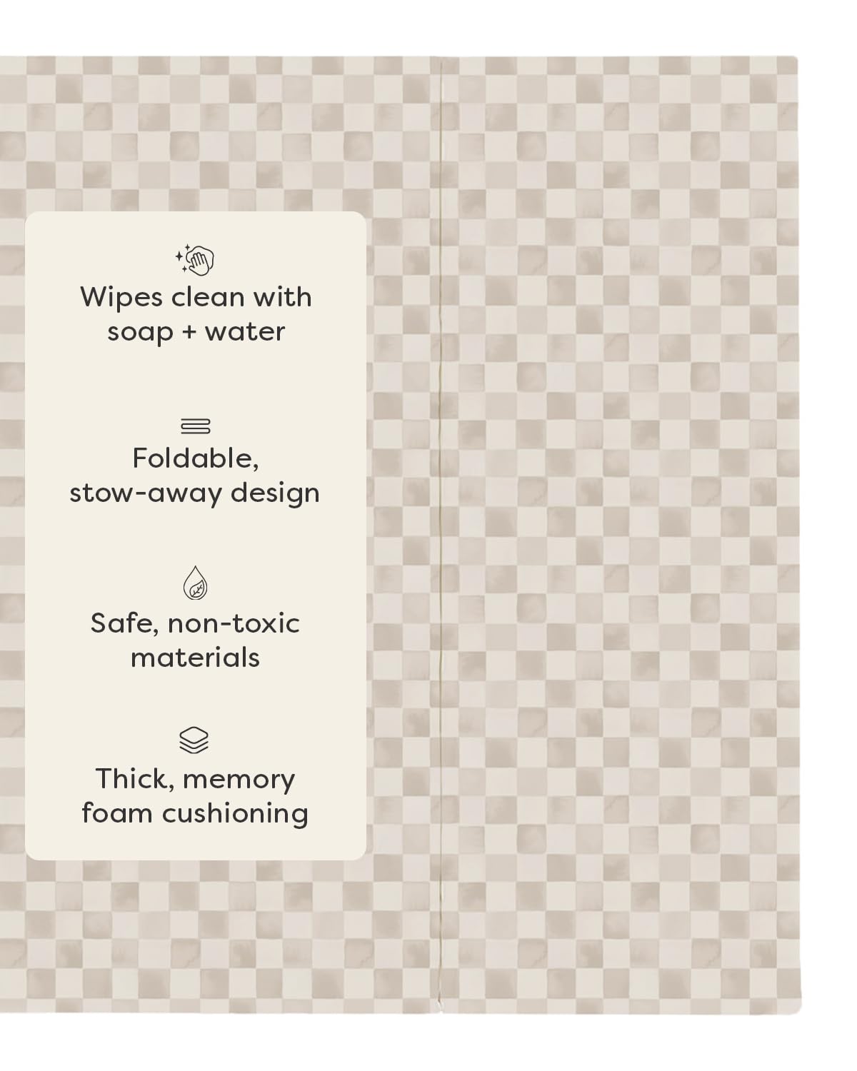 House of Noa Foldable Baby Tumbling Mat – Padded Baby Play Mat for Floor | Memory FoamnMat for Baby | Foldable Kids Play Mat Durable, Stylish, and Cushioned Design | 4'x6' | Checker Almond