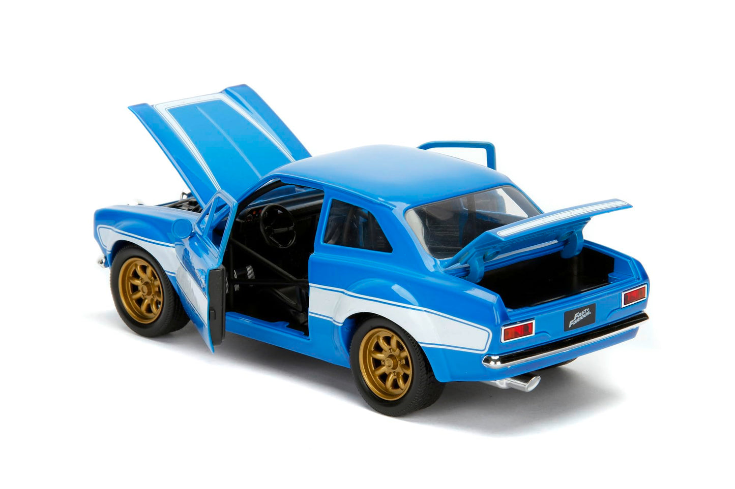 Jada Toys Fast & Furious Movie 1970 Brian's Ford Escort Blue with White Stripes, 1/24 Diecast Model Car