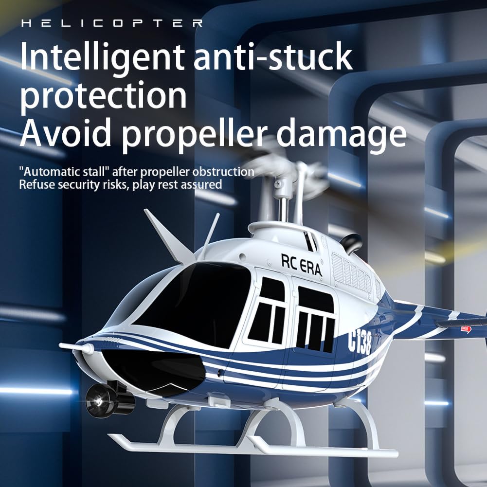 FLYCOLOR C138 RC Helicopter 2.4G 6CH 6-Axis Gyro Altitude Hold 1/33 Remote Control Plane Ready to Fly RTF(Blue-White)
