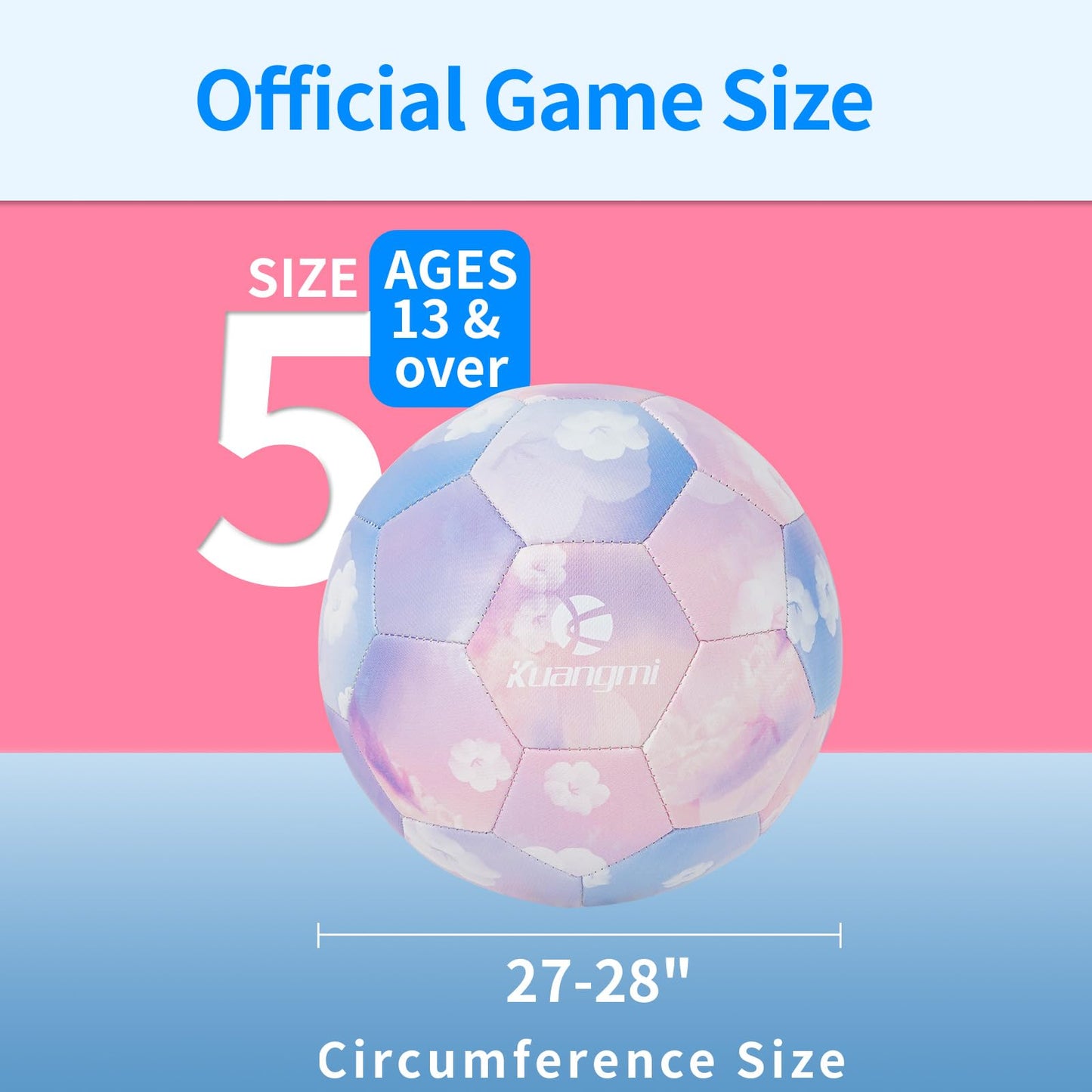 Kuangmi Soccer Ball, Official Size 5 Match Ball, Youth & Teenager & Adult Soccer Players, Sports Training Playing Practice Game Ball(Marshmallow)