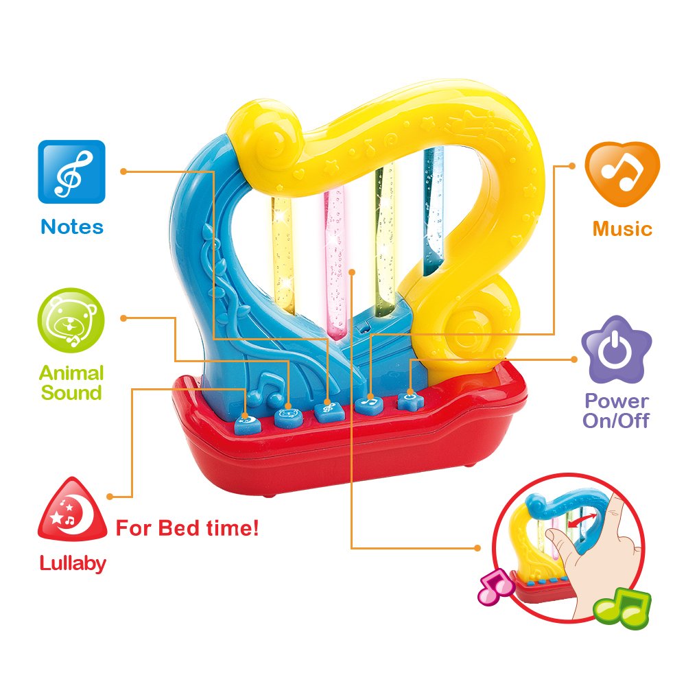 WEofferwhatYOUwant Baby Musical Instrument Set – 3 Piece Trumpet Drum Harp Bundle with Lights Songs Lullabies Interactive Play Modes Batteries Included BPA-Free Travel Ready Musical Gift for Toddlers