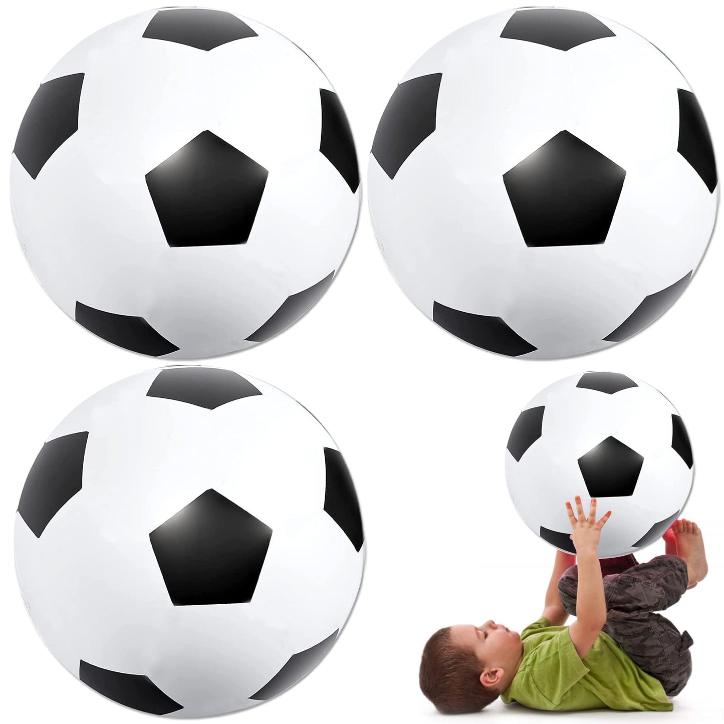 JEKAVA Beach Balls 3Pack - 27" Inflatable Soccer Balls Giant Inflatable Balls, Jumbo Pool Toys Beach Soccer Balls Summer Party Favors Swimming Pool Ball Outdoor Water Game Party Supplies