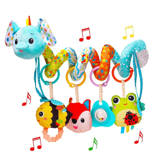 Stroller Toys, Car Seat Toys for Babies Infants 0-6 Months, Activity Spiral Plush Hanging Toy Gift for Baby Boys and Girls 0 3 6 12 Months Newborn Sensory Toy with Rattles Squeaker Music -Blue