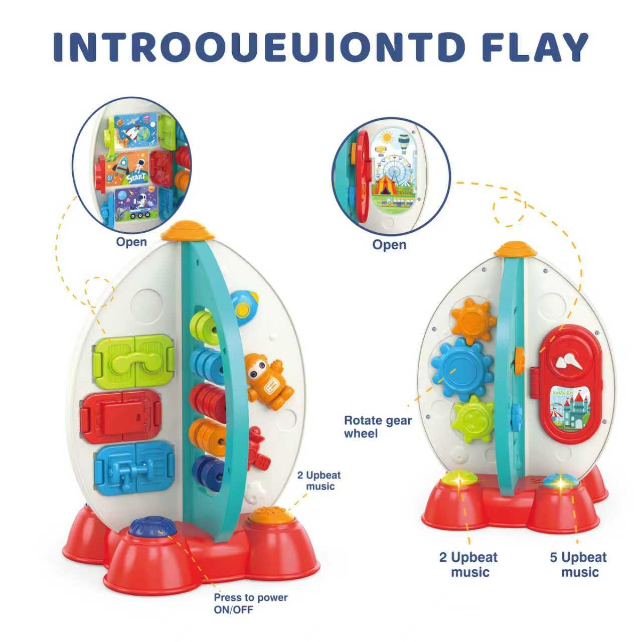 Zcpotizi Space Rocket Sensory Toy for Toddlers 1-3, Space-Themed Fine Motor Activity Toy with Music, Bead Maze, Gears, Lights & Songs, Baby Learning Toy, 1st Birthday Gift for Boys Girls 18M+