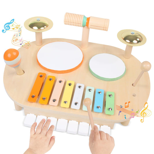 YHHYTOY Toddler Drum Set for Kids, Wooden Montessori Toys for 2 Year Old, Baby Musical Instruments Percussion Set with Xylophone, Toddler Gifts for 2 3 4 Year Old Girls Boys Kids