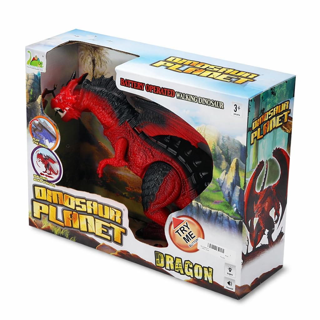 Liberty Imports Walking Dragon Toy - Interactive Robotic Fire Dragon Large 18” Battery Operated Figure with Flapping Wings, Roaring Sounds, and Light Up Eyes for Kids (Walking Dragon)