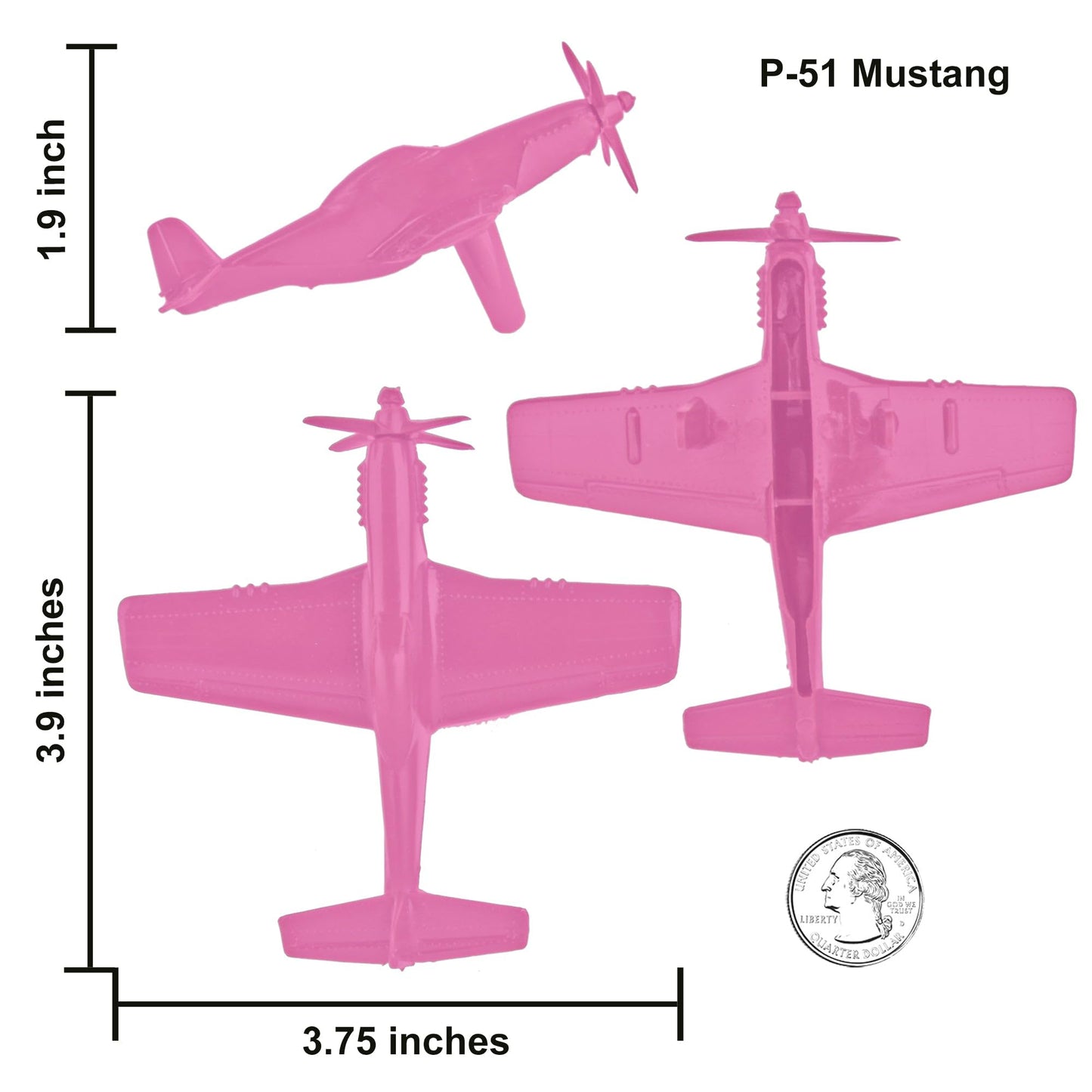 TimMee WW2 Fighter Ace Planes - Pink 9pc Plastic Army Men Airplanes USA Made